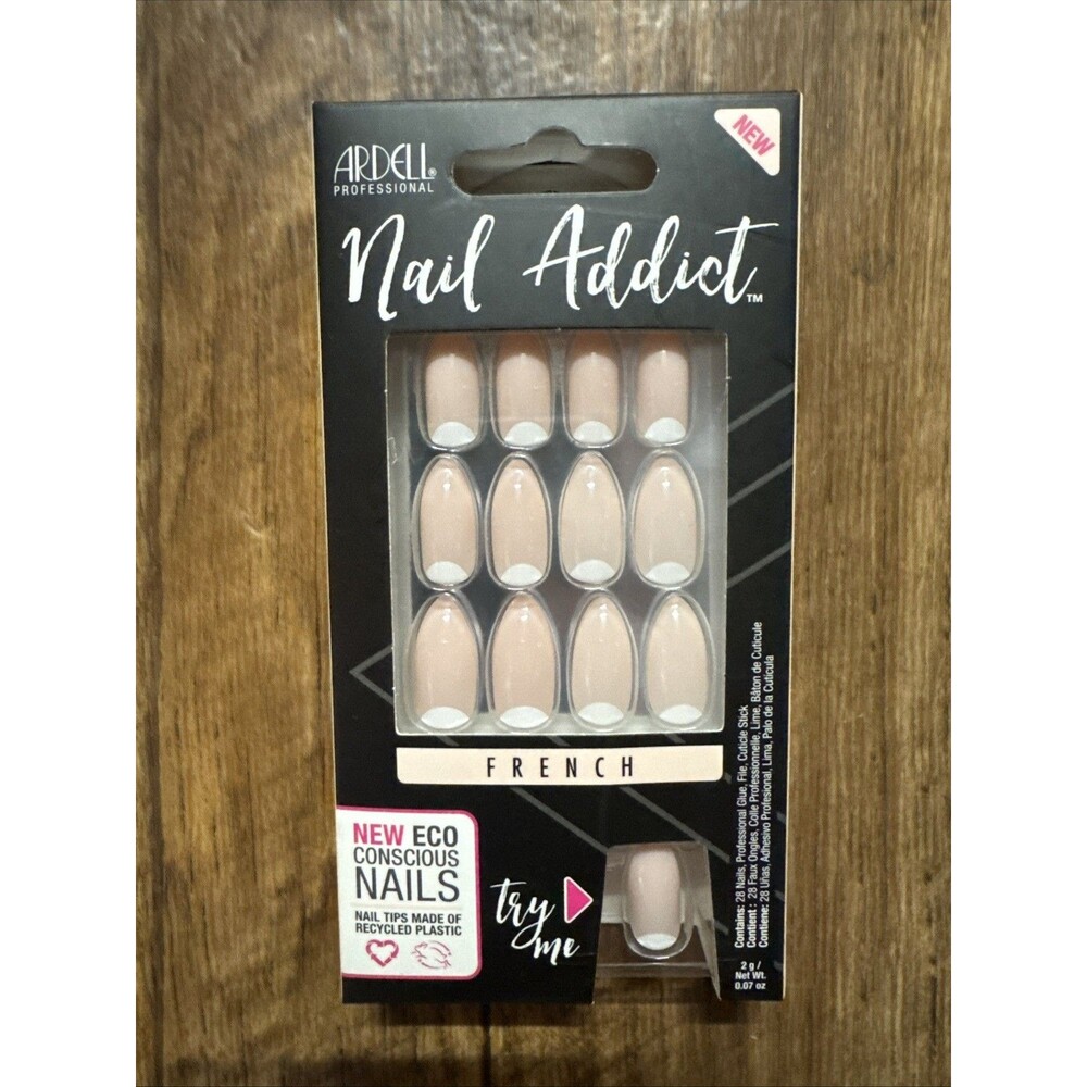Ardell NAIL ADDICT 28 Nails FRENCH Long Almond French+Glossy Peach Eco Nails